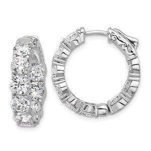 925 Sterling Silver 4.75mm CZ 18 Stone In and Out Hinged Hoop Earrings